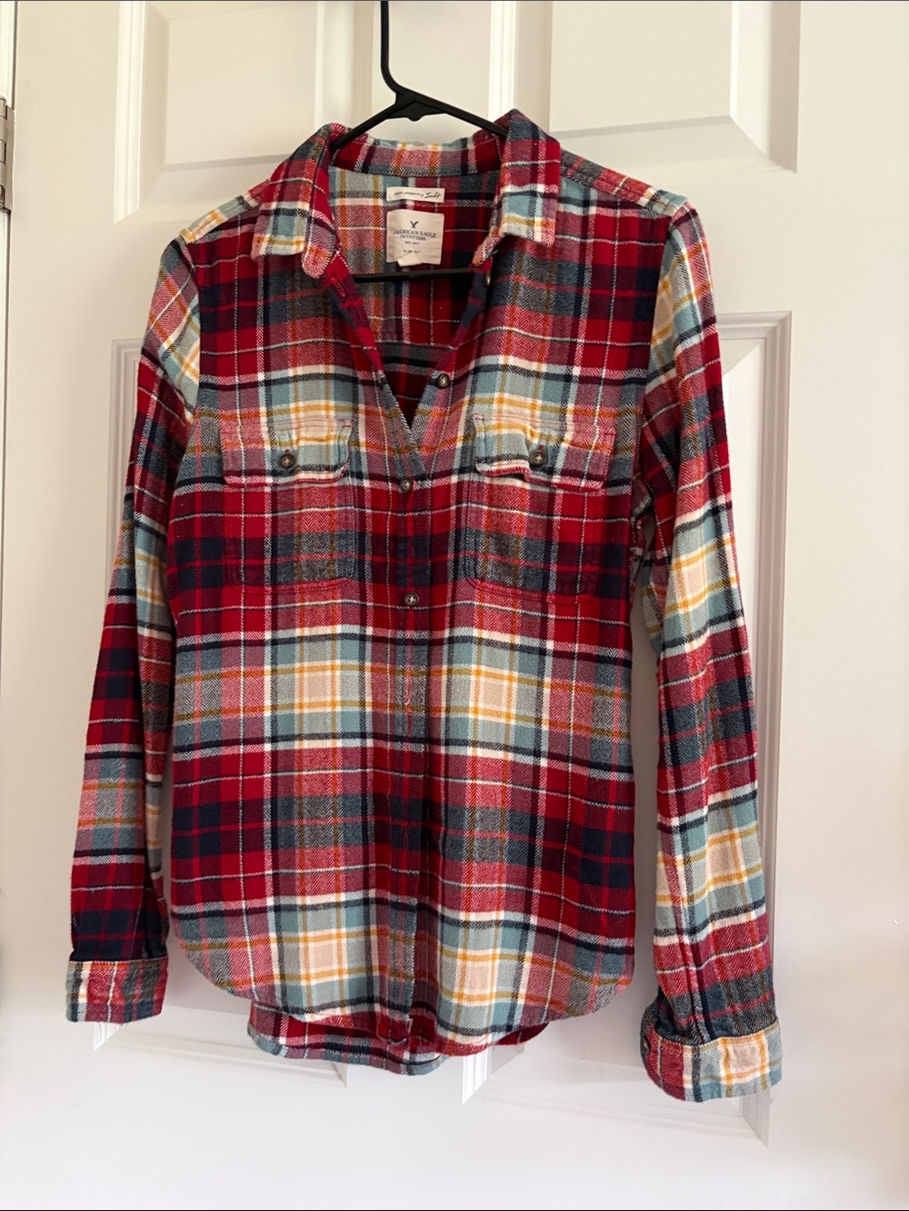 American Eagle Outfitters Soft Red Plaid Button-Down Flannel Shirt